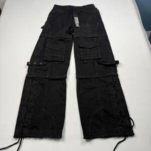 Rockstar Original Cargo Pants Mens 30x34 Black Baggy Wide Leg Lace Up Straps